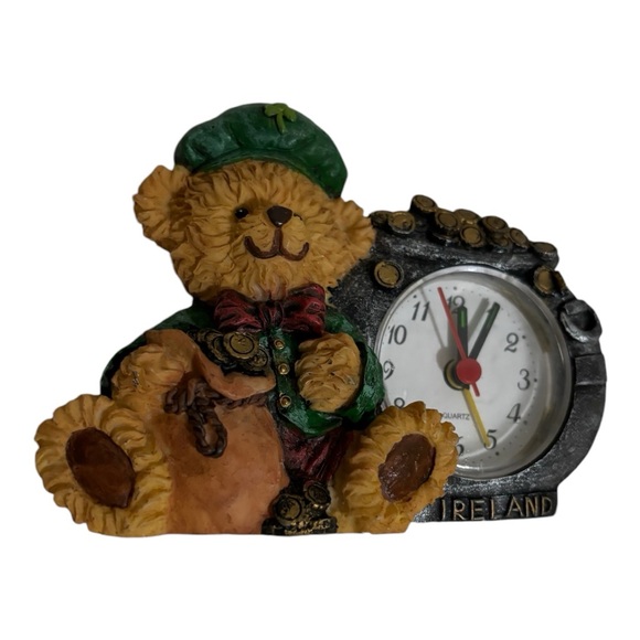 Multicolor Teddy Bear Dressed in Irish Attire with Quartz Clock Figurine - Picture 8 of 11